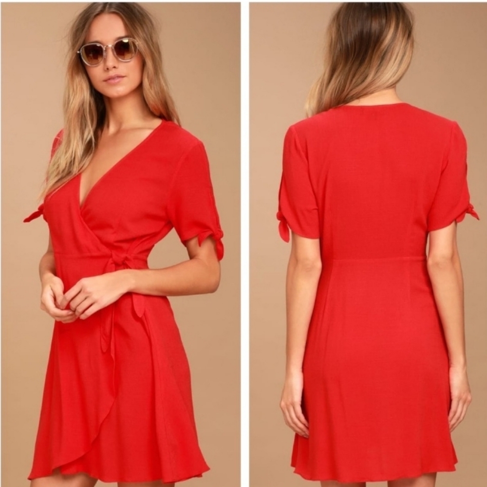 Lulu's My Philosophy Red Wrap Dress, Large